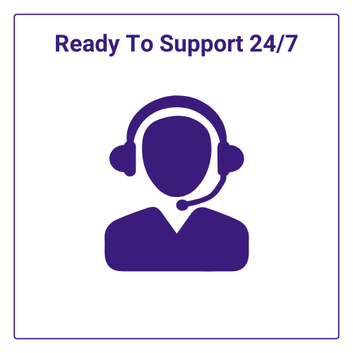 Icon of a customer service representative wearing a headset with the text "Ready to Support 24/7," highlighting AI Chatbot Solutions for businesses in Essex.