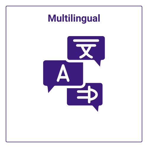 Icon with multilingual symbols, highlighting AI Chatbot Solutions with support for multiple languages, ideal for businesses in Essex.